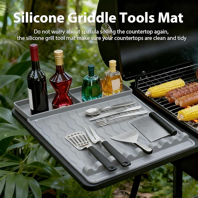 Jalopink Heat-Resistant Silicone Grill Mat Compatible with Blackstone, 15.75"x11.5" Non-Stick BBQ Grill Pad, Reusable Outdoor Spatula Mat for Griddle, Kitchen, Patio Accessories(Grey)