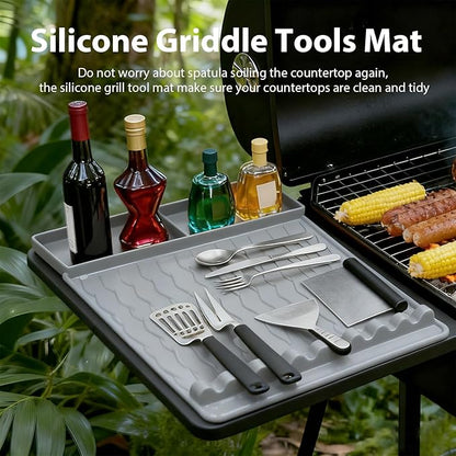 Jalopink Heat-Resistant Silicone Grill Mat Compatible with Blackstone, 15.75"x11.5" Non-Stick BBQ Grill Pad, Reusable Outdoor Spatula Mat for Griddle, Kitchen, Patio Accessories(Grey)