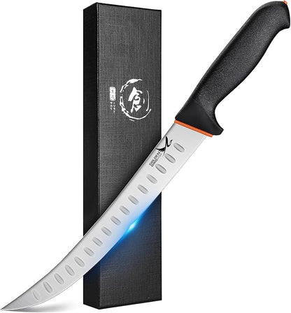 Golden Bird Professional Breaking Knife - 10 Inch Multifunction Butcher Breaking Knife for Meat Cutting, Razor Sharp Scimitar Knives, Granton Edge Carving Knives, Gifts for Men Women