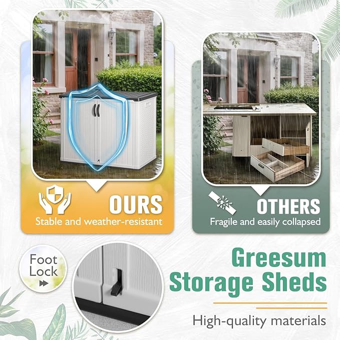 Greesum Outdoor Storage Cabinet with Lockable Doors, 26 CuFt, White | Easy to Assemble | All-Weather Resistance | Sturdy Sidehandles | Multi-purpose Resin Large Storage Box
