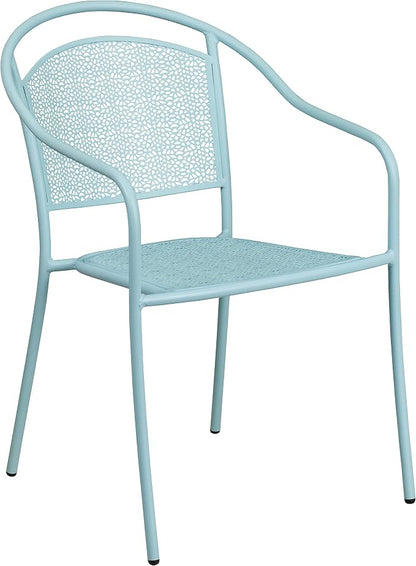 Flash Furniture 35.5" SQ Patio Table Set - 4 Round Back Chairs, Sky Blue | Commercial Grade, Indoor/Outdoor, Steel Frame, Resists UV Fading