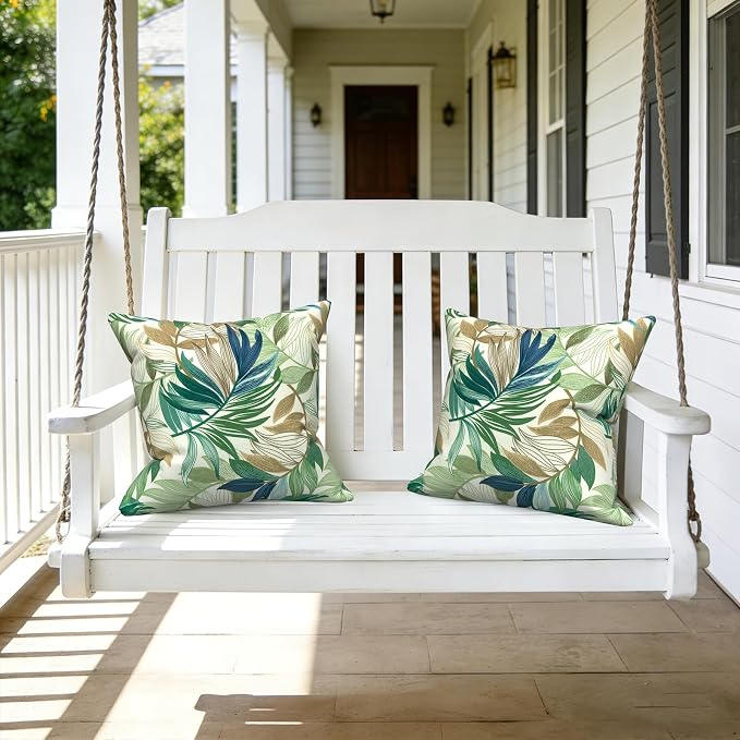 LVTXIII Outdoor Pillow Covers 20x20 Inch, 2 Pack Large Square Throw Pillow Cases, Fade-Resistant Cushion Covers for Patio Furniture Sofa, Garden Porch, Lush Leaf Green