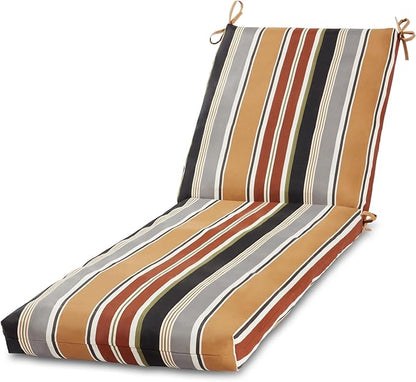 Modern Outdoor Chaise Lounge Cushion with Ties – Durable Polyester Fabric, Channel-Filled Polyfiber Insert, Removable Zippered Cover, Brick Stripe