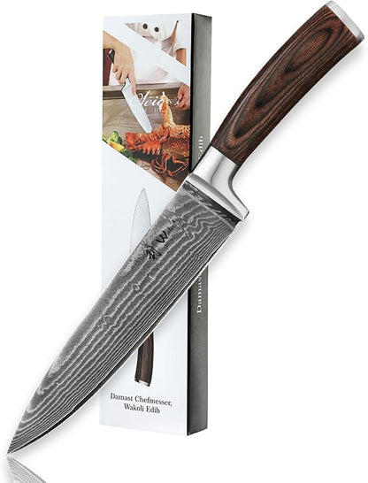 Wakoli EDIB Damascus Chef Knife – 7.9-Inch Japanese-Style Kitchen Knife, 67-Layer Damascus Steel Blade with VG10 Core, Ergonomic Pakkawood Handle – Professional Cooking Knife in Elegant Gift Box
