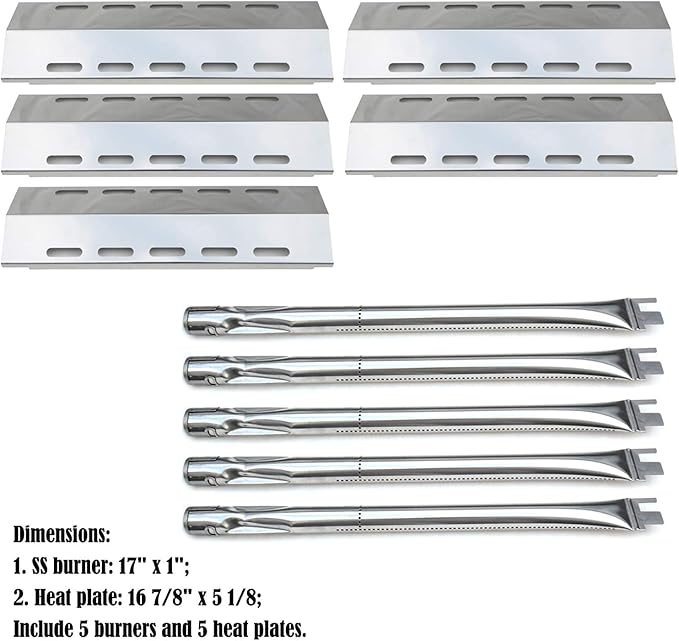Parts Kit DG257 Replacement for Ducane 5 Burner 30500701/30500097 Gas Grill Repair Kit Stainless Steel Burners & Heat Plates