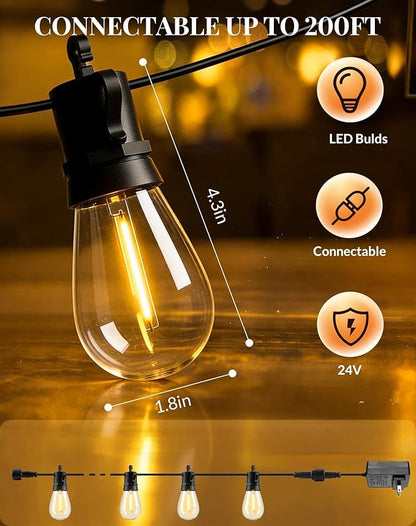 Outdoor String Lights LED Patio-Light - 150Ft Outside Waterproof Porch Lights with Shatterproof S14 Bulbs Outside Hanging Light Connectable Lighting for Gazebo Backyard Bistro Pergola