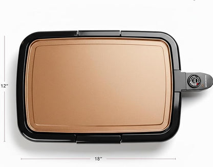 OVENTE Electric Griddle with 16 x 10 Inch Flat Non-Stick Cooking Surface, Removable and Adjustable Temperature Control, Indoor Grill for Instant Breakfast, Pancakes, Eggs or Burgers, Copper GD1610CO