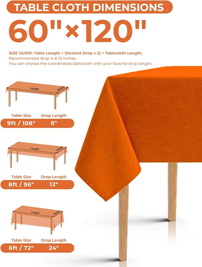 Decorelia Waterproof Faux Linen Rectangle Tablecloth, Spillproof Wrinkle Free Outdoor Reusable Table Cloth for Patio, Holiday, Banquet, Party, Buffet Dinner (Oblong,60 x 120 Inch (10-12 Seats), Rust)