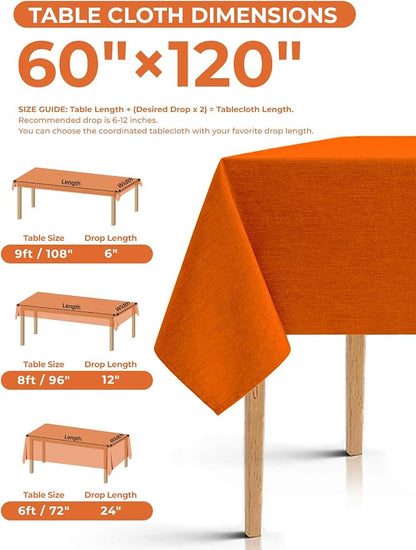 Decorelia Waterproof Faux Linen Rectangle Tablecloth, Spillproof Wrinkle Free Outdoor Reusable Table Cloth for Patio, Holiday, Banquet, Party, Buffet Dinner (Oblong,60 x 120 Inch (10-12 Seats), Rust)