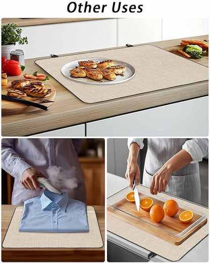 Stove Top Covers for Electric Stove 36x21 Inches, Vintage Cream HeatResistant Glass Cooktop Protector, Farmhouse Retro Solid Color Linen Texture Ceramic Stovetop Countertop Covers Mat, Oven Cover