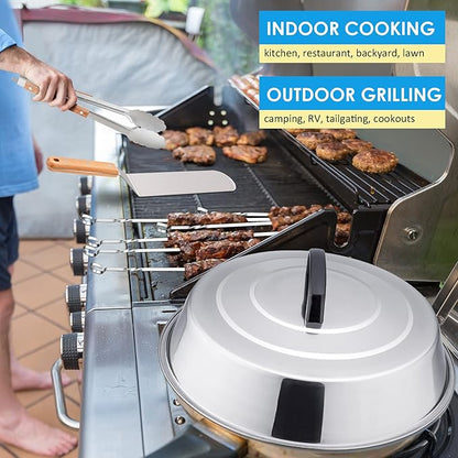 HaSteeL Griddle Accessories Set of 12, Professional Stainless Steel Metal Spatula Tools with 12in Cheese Melting Dome, Heavy Duty Griddle Spatulas Great for Teppanyaki Flat Top Cooking Outdoor Indoor