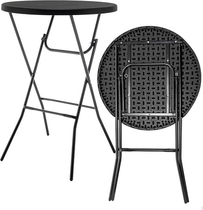 BTEXPERT Set of 5, Black 2.63 Foot Round Plastic Bar Height Folding Table Commercial Portable for Banquet Patio Backyard Dining Wedding Party Events Home Kitchen Indoor Outdoor, Thick Top Metal Frame