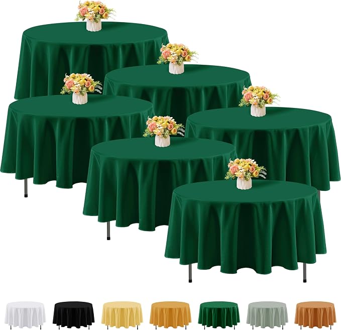 Fitable 6 Pack Hunter Green Round Tablecloths - 90 Inches in Diameter | Wrinkle & Stain Resistant, Washable Polyester Fabric Cloth Cover, For Wedding Party Banquet Formal Events Christmas