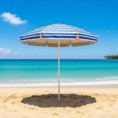 LOTTAFUN 6ft Beach Umbrella - Heavy Duty Wind Resistant UV 50+ Portable Sun Shade with Sand Anchor & Carry Bag, Outdoor Folding Umbrella for Beach, Pool, Patio, Garden (Blue diagonal strip) No Tilt The sand needs to exceed the spiral 6inch