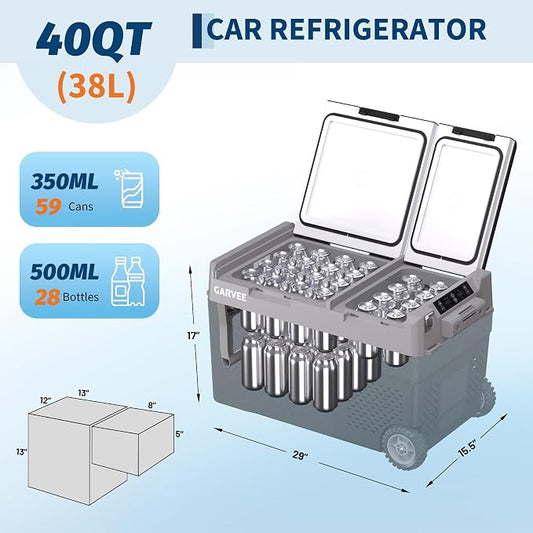 Garvee Car Refrigerator, 40QT(38L) Dual Zone 12/24V Electric Cooler | Portable Freezer Compressor Rapid Freezing -4°f to 68°f, Car Fridge Internal Battery (Not Included) Portable Refrigerator