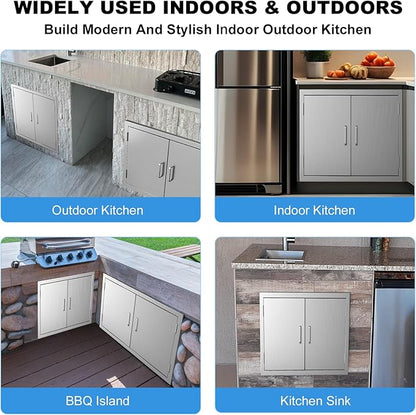 Outdoor Kitchen Doors 24" W x 24" H-304 Stainless Steel Never Rust BBQ Access Door-Double Layer-Outside Cabinet Door-Weatherproof GrillDoor-Flush Mount BBQ Island Doors-MetalDoor for Outdoor Kitchen