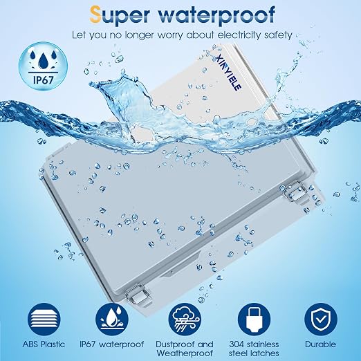 Waterproof Outdoor Project ABS Plastic Junction Box IP67 Weatherproof Dustproof Enclosure with Hinged Cover, Mounting Plate,Wall Brackets for Power Project (Grey,13.8"x9.8"x5.9")