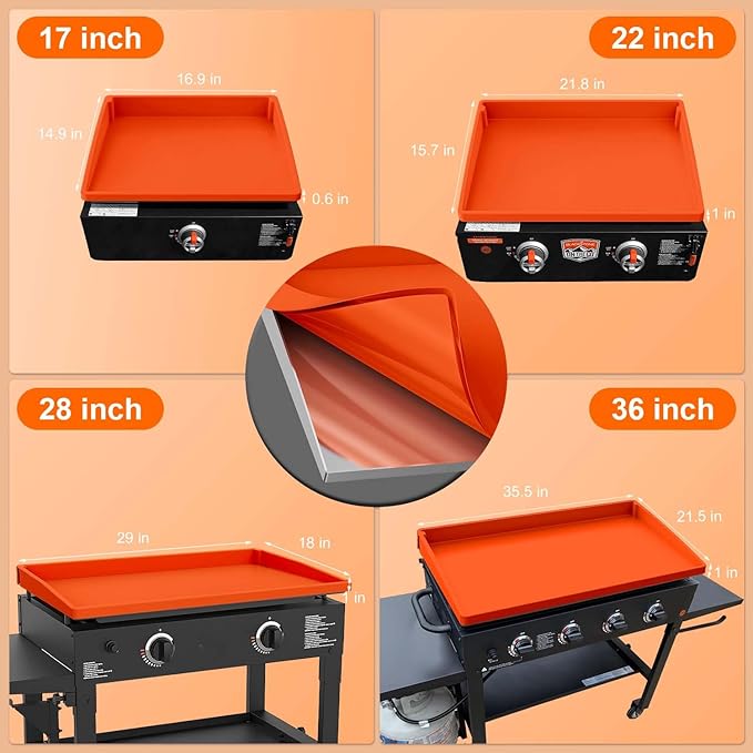 BANGIE 28" Silicone Griddle Mat for Blackstone Accessories - Anti-Warping & UV-Resistant Full-Wrap Cover for 2-Burner Flat Top Grill, Blocks Condensation Rust (Orange)