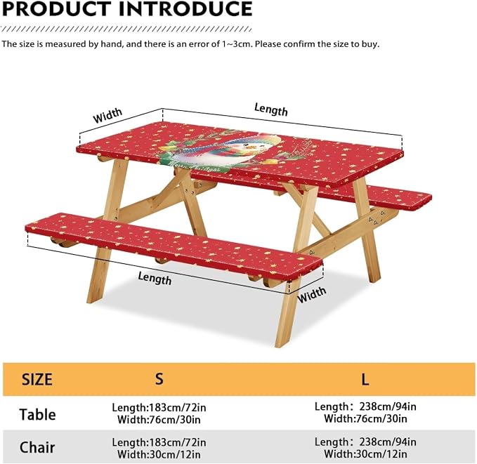 Camping Tablecloth with Elastic Band for Camping Party Supplies Christmas Snowman Picnic Table Cover with Bench Covers 3 PCS
