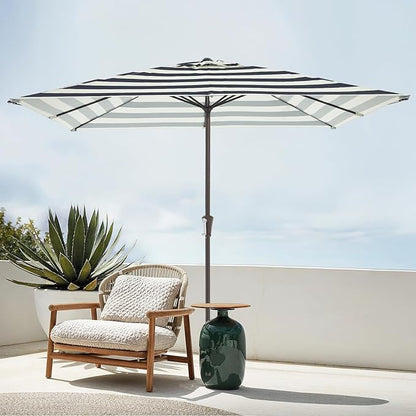 JEAREY 8x10 ft Rectangular Patio Umbrellas Outdoor Table Market Umbrella w/Crank, 8 Sturdy Ribs, UV Protection Windproof Sunproof for Garden, Deck, Backyard, Pool(Beige & Black Striped)
