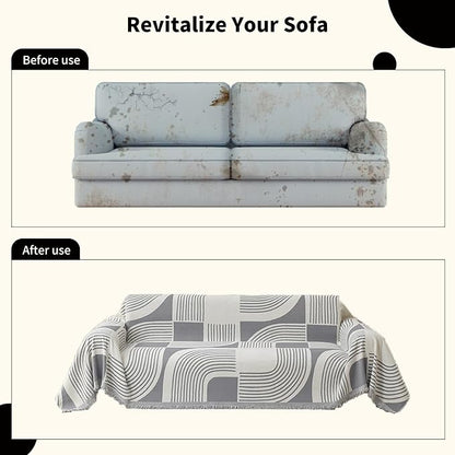 WEYOND Boho Couch Cover, Chenille Sofa Covers Washable, 91" x 118", Grey | Couch Covers for 3 Cushion Couch Sofa Pet Friendly, Bohemian Sofa Slipcovers for Sectional Sofa, Loveseat, 2 3 4 Seater