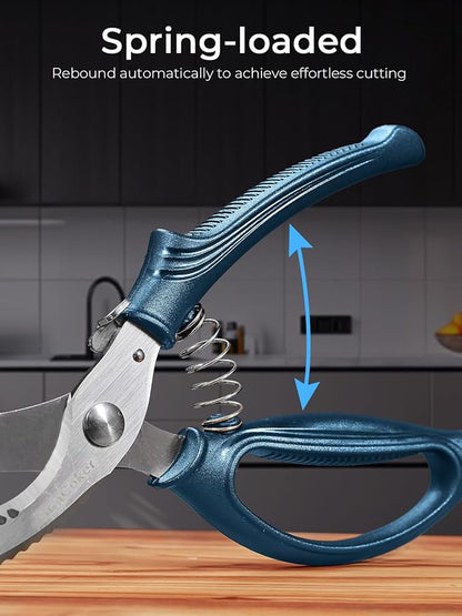 Poultry Shears, Heavy Duty Kitchen Shears With Anti-Slip Handle & Safety Lock, Poultry Scissors for Meat, Chicken, Bone,Turkey, Fish, Spring Loaded, Dishwasher Safe(Navy Blue)