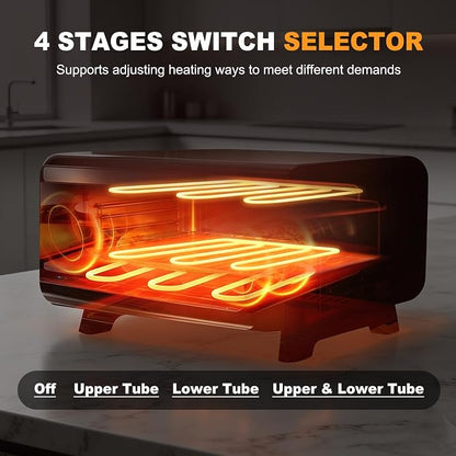DUMOS Pizza Oven Indoor, 1600W Electric Pizza Maker Fast Heating, 4 Modes for 12 Inches Pizzas, with Stone & Spatula, Upper-Bottom Independent Heating Temperature Control