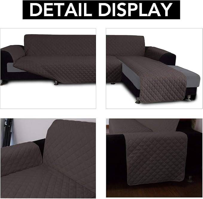 Easy-Going Reversible L-Shape Sectional Couch Cover, Large, Chocolate | Soft Sofa Slipcover For Dogs, Fits Left/Right Chaise Lounge Protector, Water Resistant Mat For Living Room