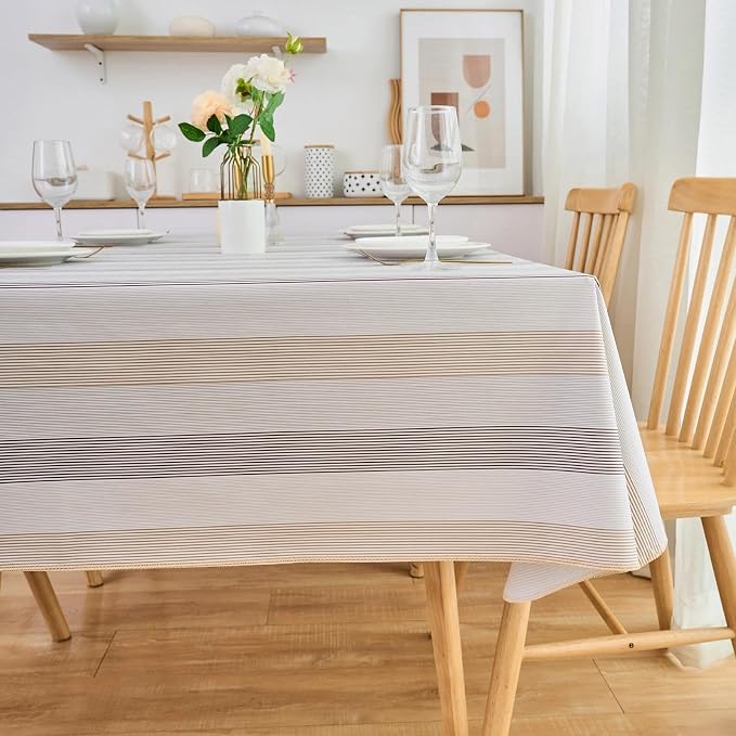 LIBERECOO Heavy Duty Vinyl Tablecloth with Flannel Backing Waterproof Oil-Proof Plastic Table Cloth Stain-Resistant Wipeable Rectangle or Square Table Cover for Indoor and Outdoor 60 x 84 Inch