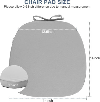GUEGLSA Outdoor Waterproof Seat Cushions 14x14 inch, Non Slip Metal Chair Pad with Ties, U Shaped Chair Cushion for Kitchen Dining Patio Chair, Set of 2, Grey