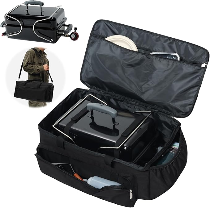 Carry Bag for Weber Go-Anywhere Gas & Charcoal Grill, Compatible with Models 1141001 121020, Padded Carrying Case for Weber Portable Grill, with Pockets for Camping Accessories (Bag Only)