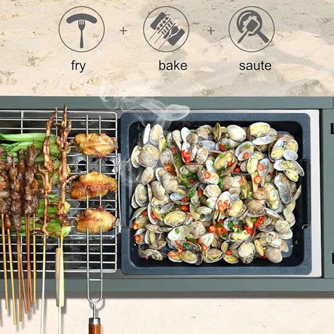 Charcoal Grill, Portable BBQ Grill Heavy-Duty Stainless Steel Barbecue Folding Camping Grill for Outdoor, Backyard, Patio, Picnic, Park (Black a 66 * 30 * 69cm)