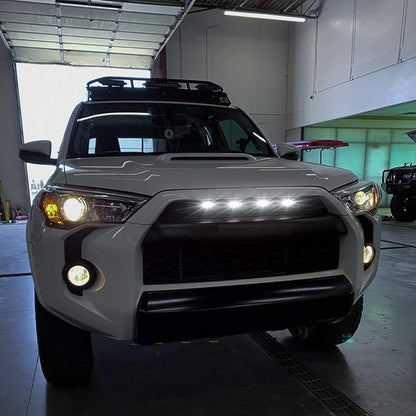 x xotic tech 4pcs Smoked LED Front Grille Marker Light w/Wiring Harness Compatible with Toyota 4Runner TRD TRO Pro Grille, Including SR5, TRD Off-Road, Limited (White)