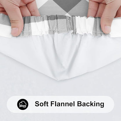 Smiry Rectangle Picnic Table Cloth, Elastic Waterproof Fitted Vinyl Tablecloths, Flannel Backed Buffalo Plaid Table Covers for Dining, Camping, Outdoor (White and Grey, 30" x 48")