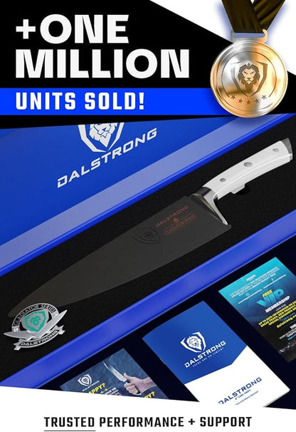 Dalstrong Chef Knife - 8 inch Blade - Forged HC German Steel Chef's Knife - Full Tang - Glacial White ABS Handle - Gladiator Series - Razor Sharp Kitchen - Professional - Sheath - NSF Certified