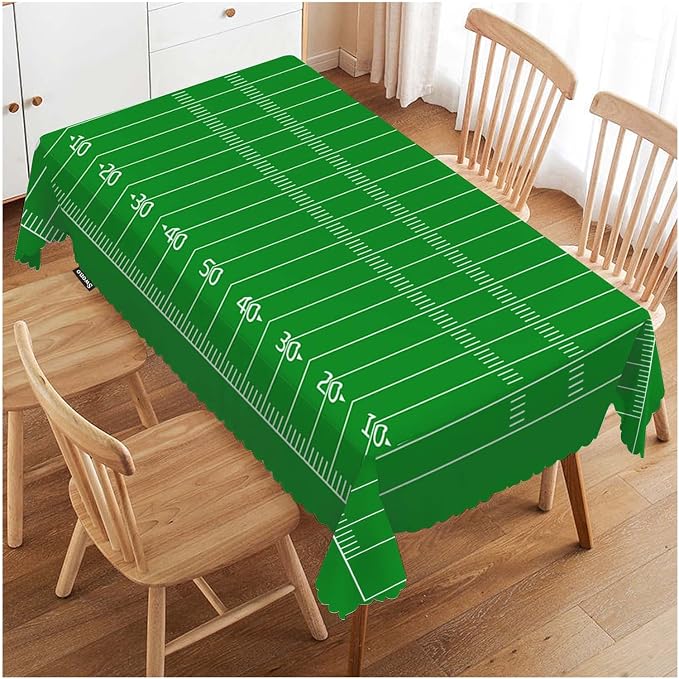 Swono American Football Field Tablecloth Green Lawn Sport Football Field Rectangle Table Cloth Washable Plaid Table Cover for Kitchen Holiday Dinner, 52x 70 Inch Tablecloth