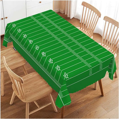 Swono American Football Field Tablecloth Green Lawn Sport Football Field Rectangle Table Cloth Washable Plaid Table Cover for Kitchen Holiday Dinner, 52x 70 Inch Tablecloth