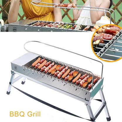 Foldable USB Electric Charcoal Grill, Double-Side Automatic Rotating Barbecue Grill Foldable with 17 Roast Rods, Portable Stainless Steel Rotary Barbecue Machine for Ourdoor