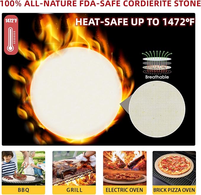 5 PCS Round Pizza Stone Set, 13" Pizza Stone for Oven and Grill with Pizza Peel(OAK),Serving Rack, Pizza Cutter & 10pcs Cooking Paper for Free, Baking Stone for Pizza, Bread | Complete baking stone set:13'' pizza stone, pizza peel, serving rack, pizza ...