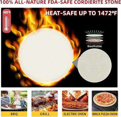 5 PCS Round Pizza Stone Set, 13" Pizza Stone for Oven and Grill with Pizza Peel(OAK),Serving Rack, Pizza Cutter & 10pcs Cooking Paper for Free, Baking Stone for Pizza, Bread | Complete baking stone set:13'' pizza stone, pizza peel, serving rack, pizza ...