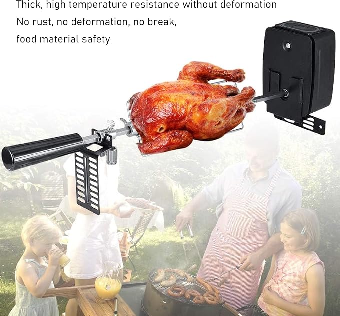 Universal Rotisserie Grill Kit, Rotisserie Kit with 304 Stainless Steel Spit Rods, and and Electric Power Source, Load Capacity 15kg food