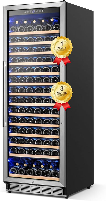 24" 173-Bottle Freestanding Wine Cooler, Low Noise with Sliding Shelves | Tall design, Compressor fast cooling, Low noise, Reversible door, Digital temp display, Black finish, Home or commercial use