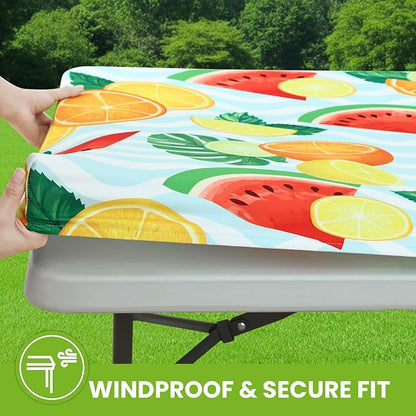 Smiry Spandex Fitted Tablecloth for 6 Foot Rectangle Tables, Washable Picnic Table Cover with Elastic, Stretch Reusable Table Cloth for Outdoor, Camping, Dining & Kitchen (Watermelon, 30"x72")