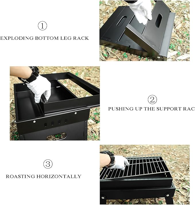 Barbecue Grill, Charcoal Grill, Portable Folding BBQ Grill, Desk Tabletop Outdoor Stainless Steel Smoker BBQ, 38.5 x 29 x 26.2 cm, for Camping Garden Cooking Fun