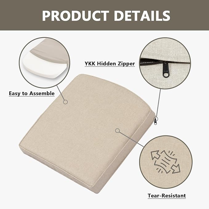 Goodgoods 20 x 20 Outdoor Chair Cushions Set of 2, 1000+ Hours Fade-Resistant & Water-Resistant Furniture Chair Cushions with 30D High-Resilience Foam for Dining Room, Patio Chair, Biscuit
