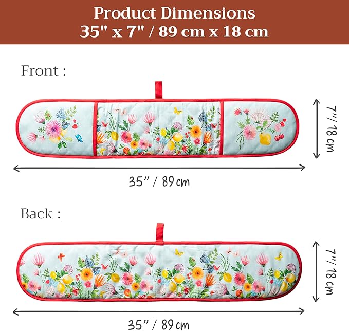 Maison d' Hermine Double Oven Mitts 100% Cotton 7"x35" Double Oven Mitt Heat Resistant BBQ Cooking Gloves with Loop Baking Grilling Kitchen Hotel Home Farmhouse Spring Summer (Jardin D'Ete - Mint)