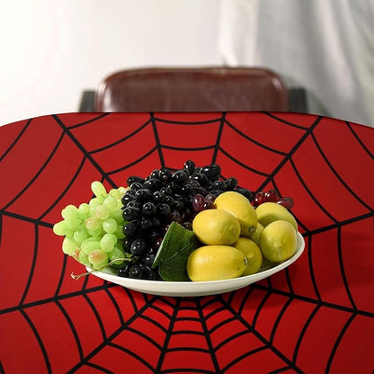 Spider Web Hero Tablecloth, Black Spiderweb Red Cobweb Circle Water Resistant Wipeable Table Cover for Picnic Party Holiday Kitchen Dinner Table 55"x75"