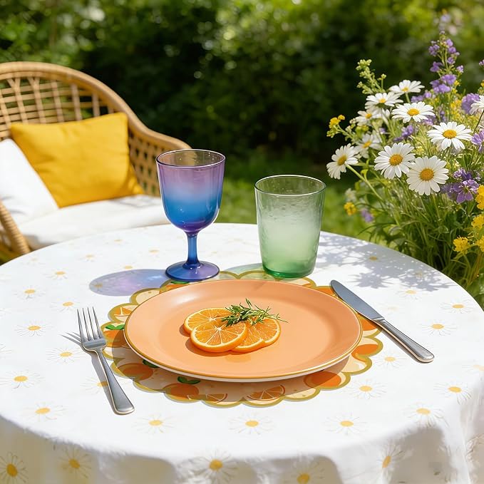 100 Pcs Orange Paper Placemats Orange Fruit Place Mats 13.5 Inch Disposable Round Decorative Dining Table Mat with Scalloped Edge for Spring Summer Picnic BBQ Birthday Bridal Wedding Party Supplies
