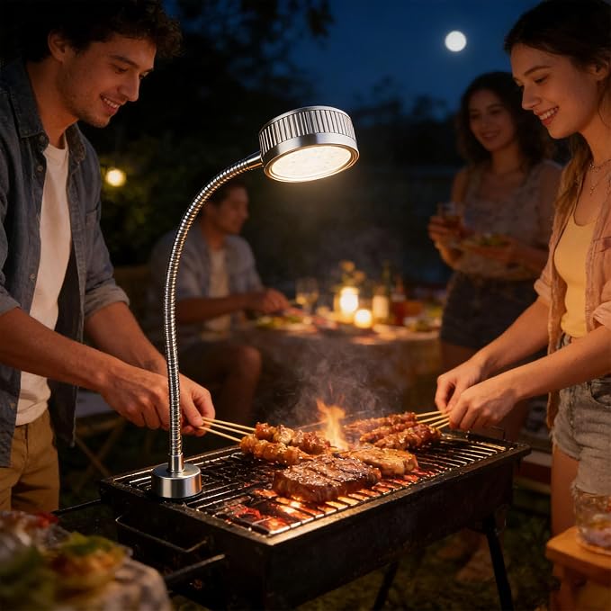 Portable BBQ Light Base 7 Bright LEDs and Adjustable Neck for Multifunctional Outdoor Use Portable BBQ Light