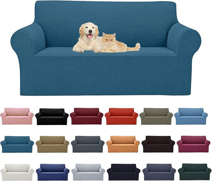 Cupuamon 2026 New Stretch Loveseat Sofa Slipcovers Couch Cover for 2 Cushion Furniture Protector Sofa Covers with Elastic Bottom Jacquard Fabric Small Checks for Pets, Kids - Peacock Blue